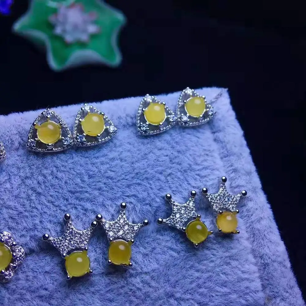 
5mm Beeswax Amber earrings fashion silver jewelry 925 sterling ear rings 