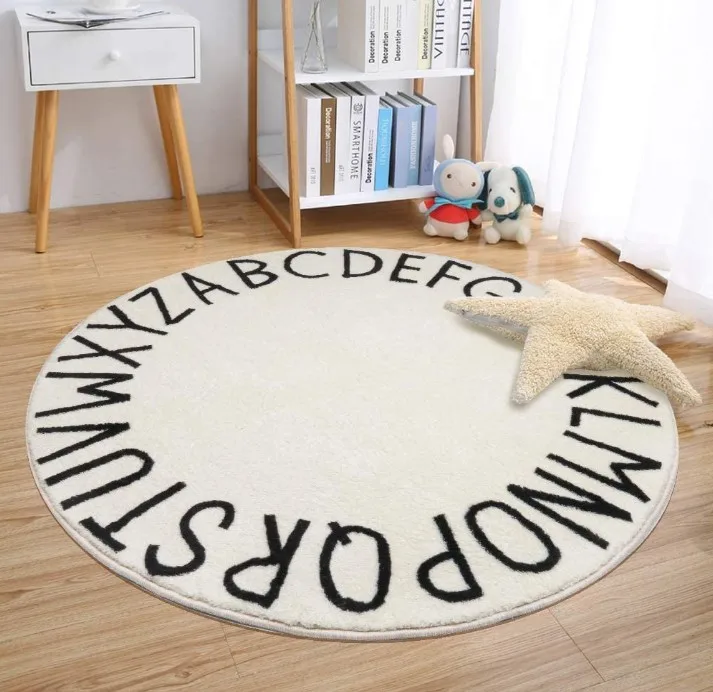 Rainbow Round Kids Play Rug Alphabet Nursery Area Rug Extra Large Soft Crawling Play Mat for Children Toddlers Bedroom