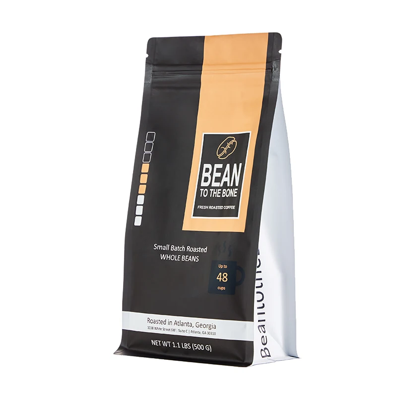 64Oz 100Microns Kraft Paper/Pla Aluminum Foil Oxygen Insulation Instant Coffee Sachet Flat Bottom Packaging Supplier With Zipper