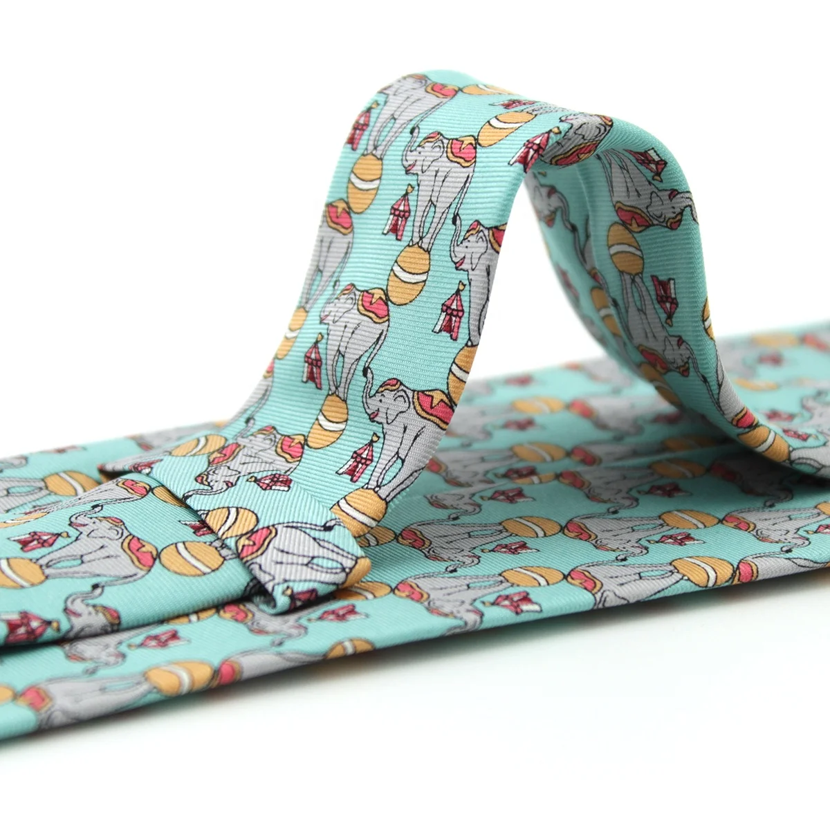 China Wholesale Personalized Custom Printed Silk Necktie Circus Nice Design Teal Mens 8cm Elephant Tie Fab Animal Print Tie