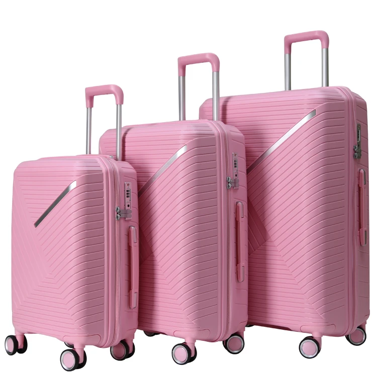 2024 Wholesale Customized Expandable PP Carry-on Luggage case Travel Trolley Case Pink Suitcase 3 pec Set for Women Girls