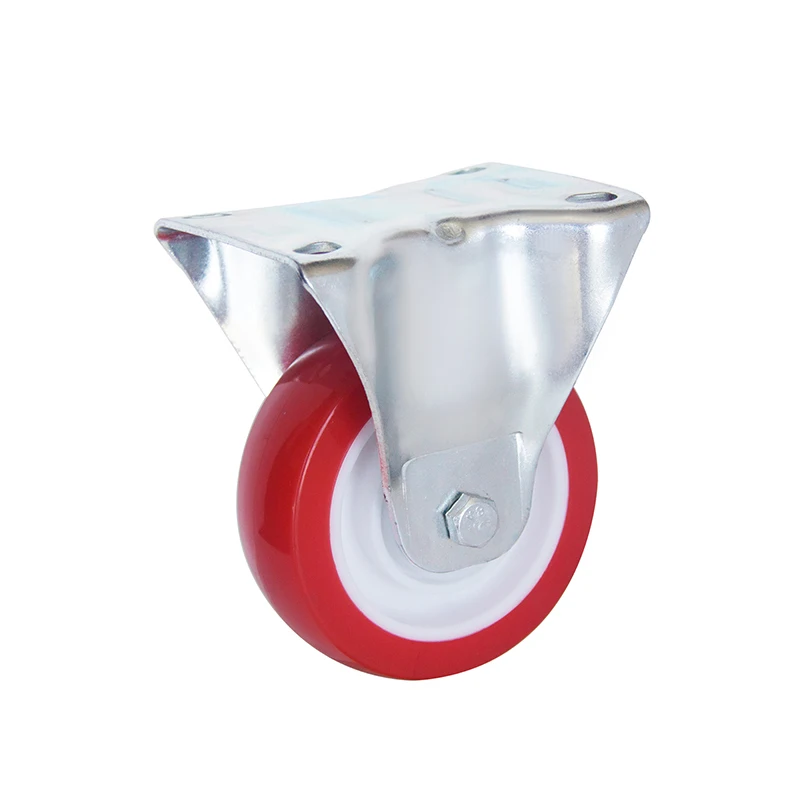New European Style Casters 3/4/5 Inch  Polyurethane Red PU Wheels Castor Fix /With Brake Type  For Industrial