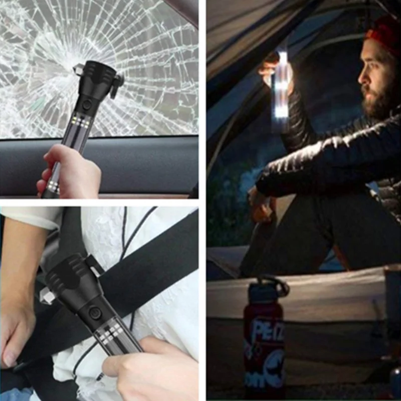 8 in 1 Solar Powered Led Flashlight With Alarm Buzzer Portable Handheld Outdoor Rechargeable Solar Led Flashlights & Torches