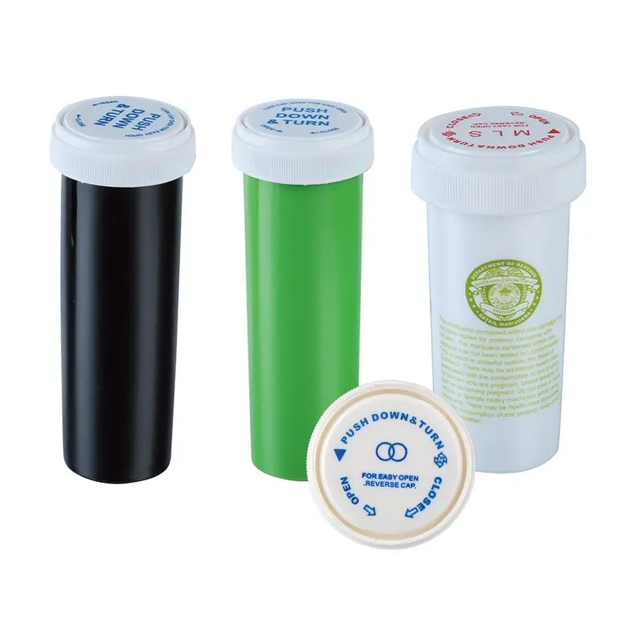 6 8 10 13 16 20 30 40 60 Dram Solid Opaque  Color Child Resistant Empty Plastic Vials with Screw Cap