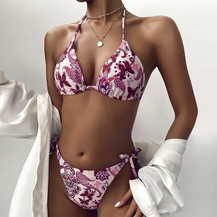 Best Selling Sexy Thong Swimsuit Custom African Print Backless Swimwear Micro String Bikini 2024