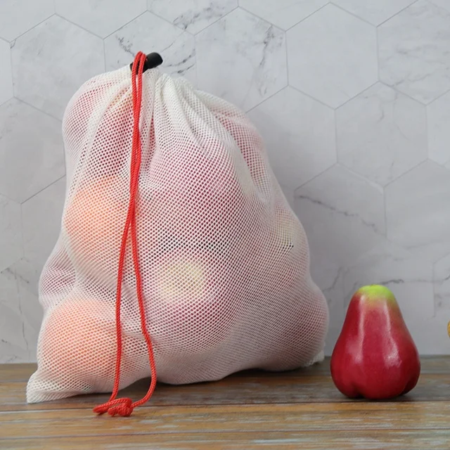 OEM/ODM Drawstring Bag Storage Fruit Vegetable Storage Net Bags Cotton Mesh Bag With Custom Logo