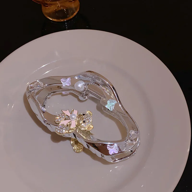 Luxury Rhinestone Pearl Crab Shark Hair Clip Claw For Women Diamond-Encrusted Cloud Clip Bear Bowknot Shark Hair Clip