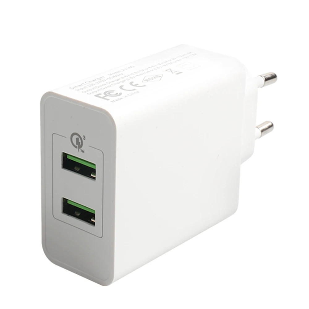 Устройство для быстрой зарядки мобильных телефонов, 36 Вт, 12 В, 1,5 А, двойной USB-порт QC3.0, настенное зарядное устройство с европейской вилкой