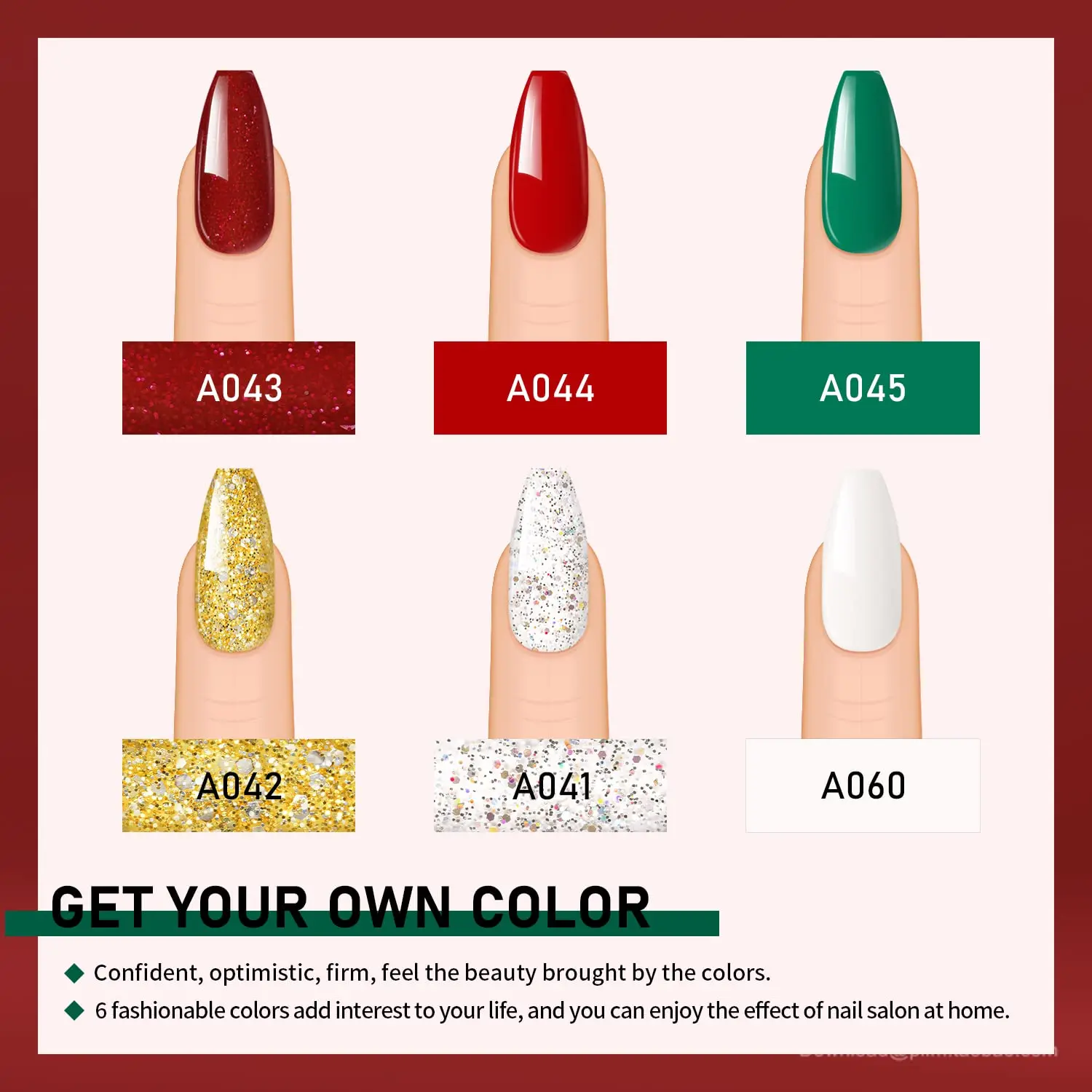 Christmas custom labels red green glitter smooth highly shiny uv gel nail polish