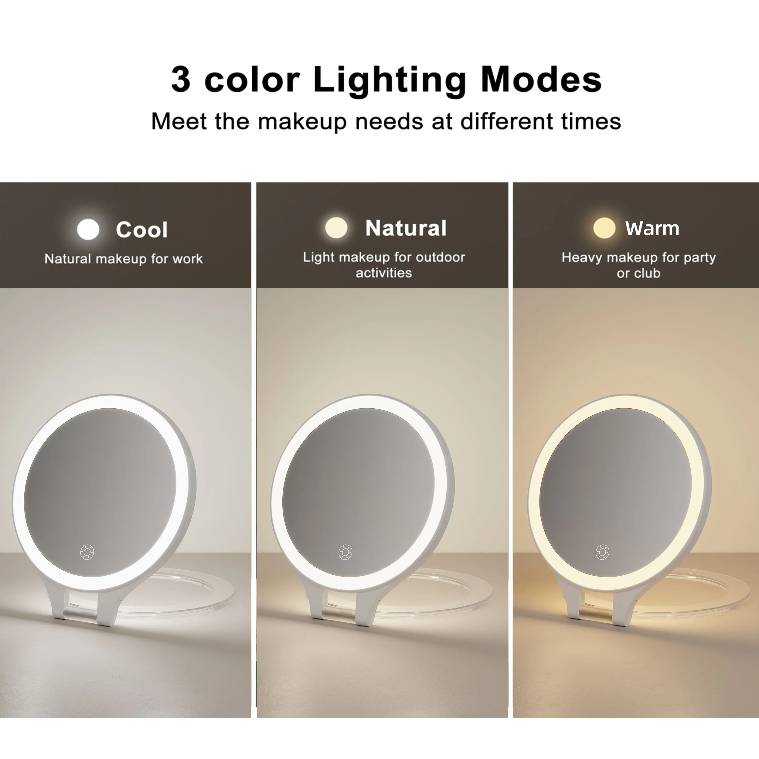 Stepless Dimming Touch Control For Brightness Portable 10x Led Vanity Makeup Folding Travel Mirror With Light Cosmetic Mirror