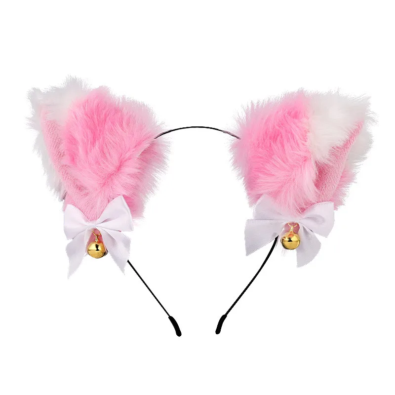 Girls animal ear head band costume party faux fur headdress cosplay fox ear headband with bow