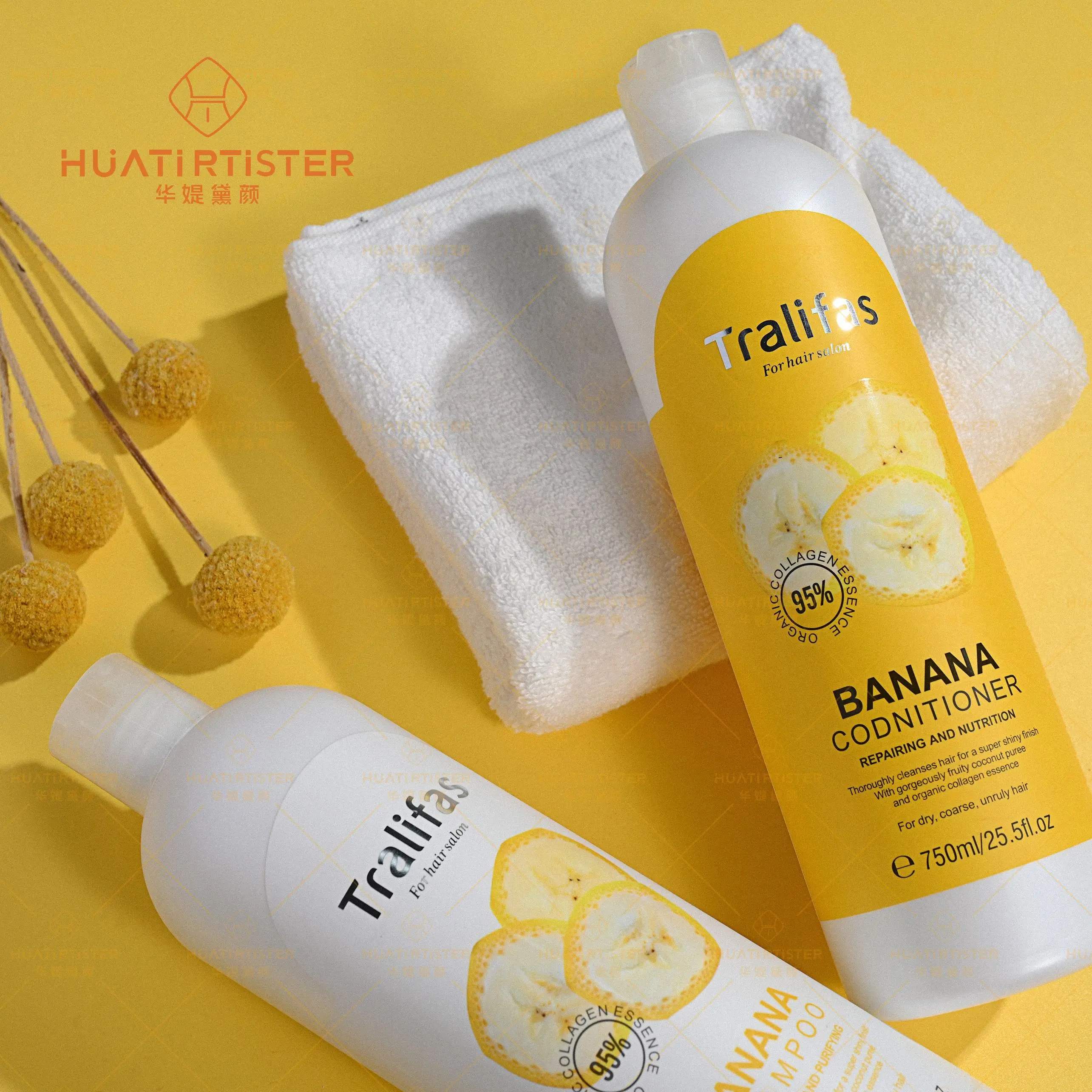 Huati Sifuli Tralifas 750ml Banana fruit Shampoo and Conditioner Damage Repaired Nourishing Moisturizing hair spa