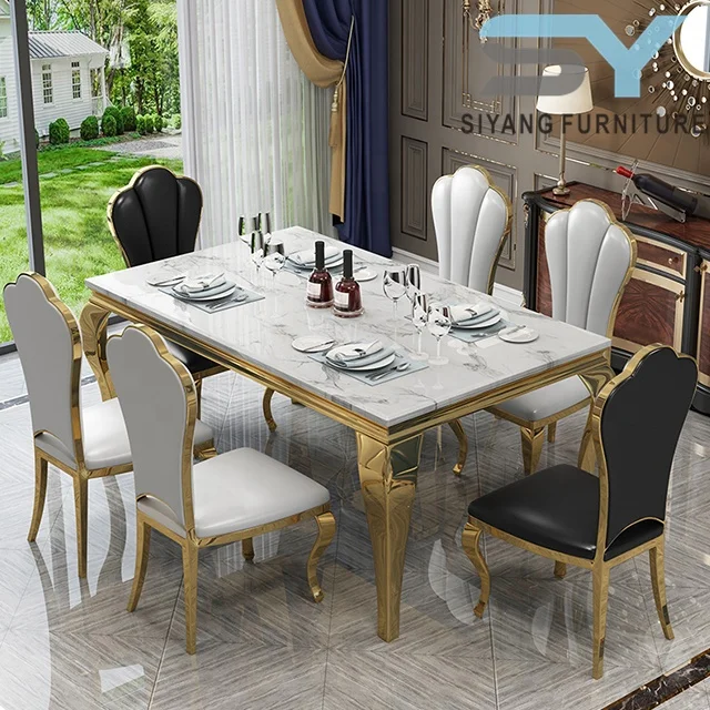 Hot Sale Marble Top Stainless Steel Dining Table For Round Dining Table Set Dining Room Furniture