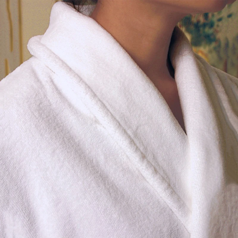 Customizable 100% Cotton White Velvet Hotel Bathrobe Women Shawl Collar Plus Size Thermal Plain Dyed Solid Pattern Velour Adults