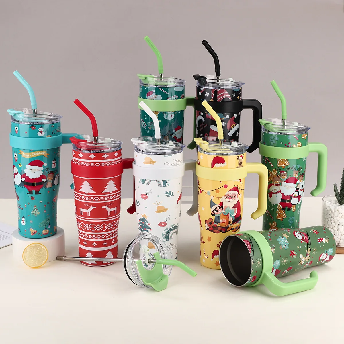 Seaygift Santa Claus Christmas gift stainless steel insulated cups thermos 40oz Ice coffee tumbler mug vacuum water bottle