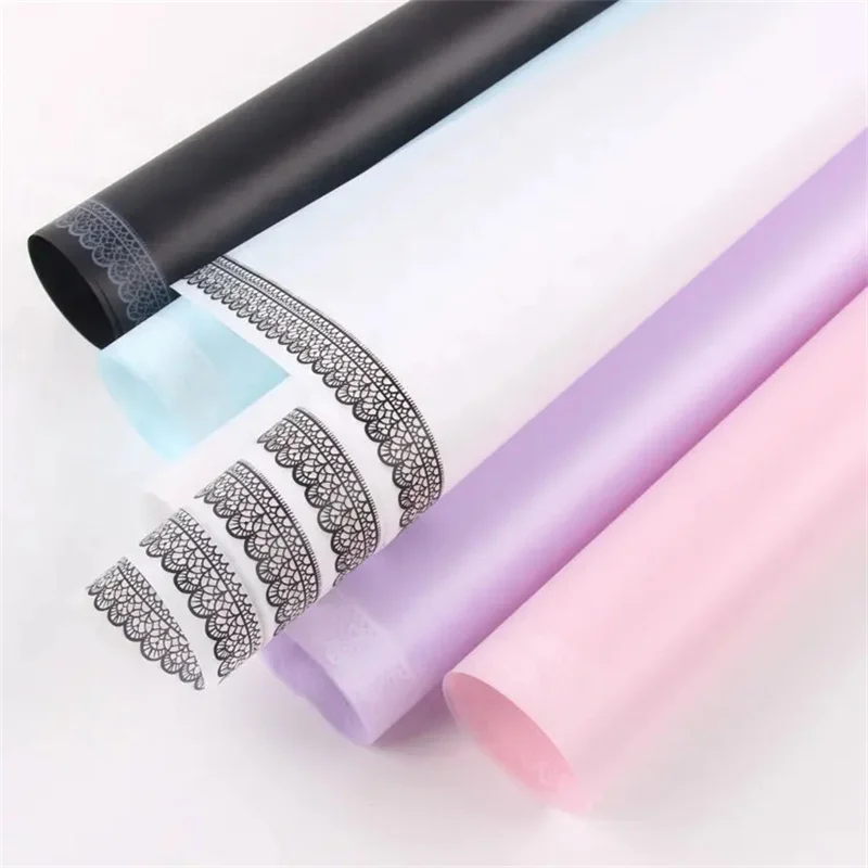 Shinewrap Factory Wholesale 58*58CM Flower Packing Paper Florist Bouquet Wrapping Paper With Lace Edge Translucent