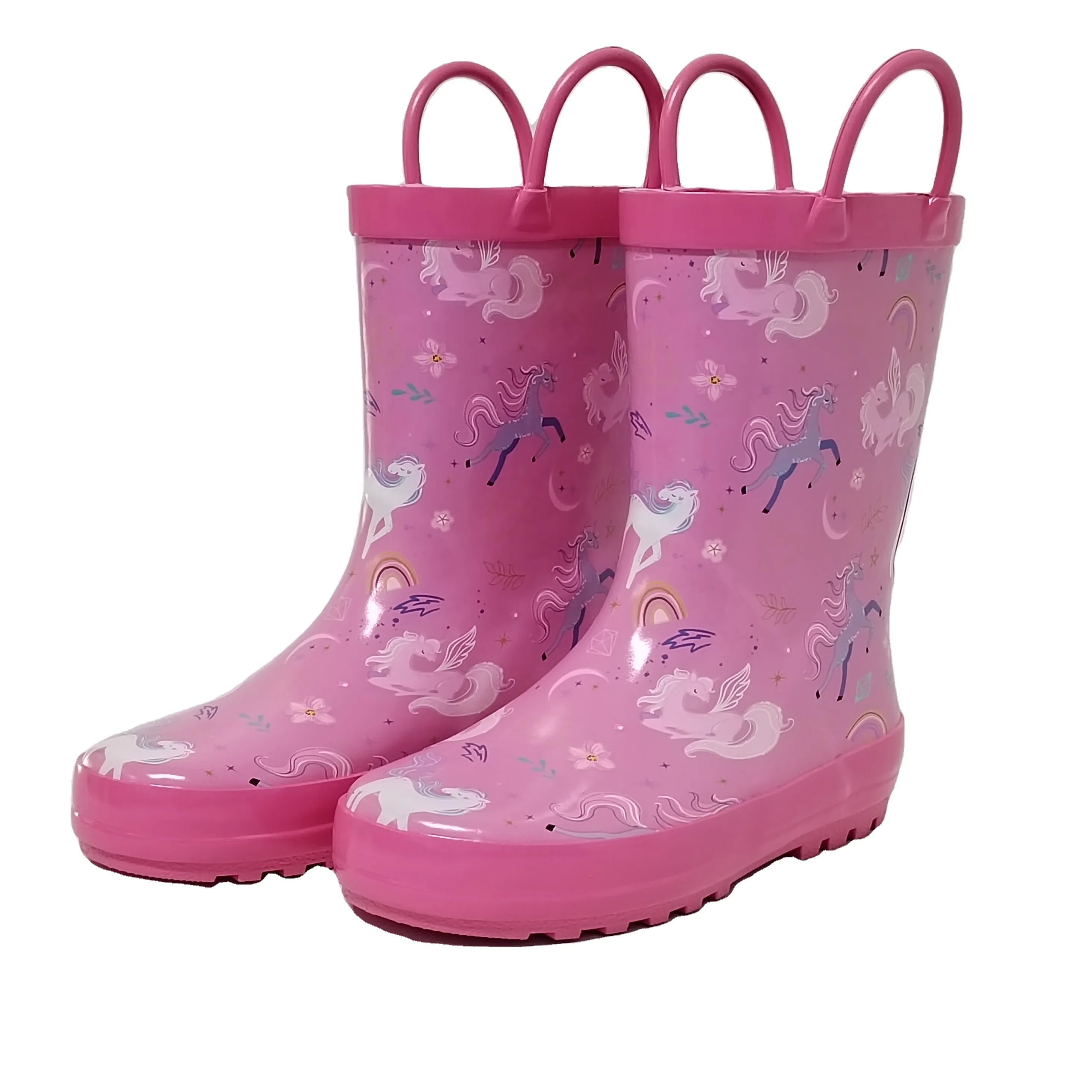 the most popular design unicorn printed color lining rubber wellies for children