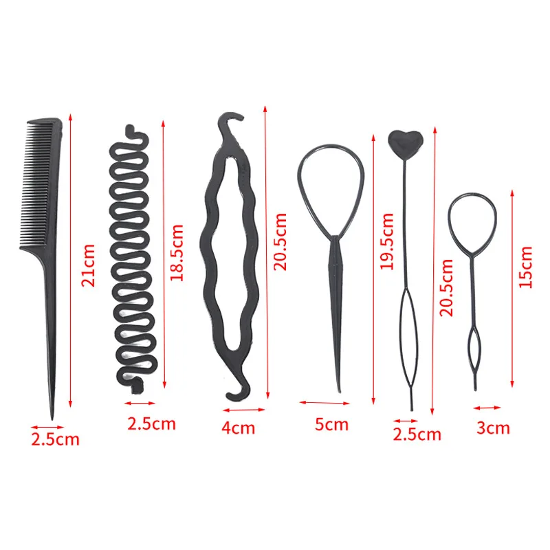 BELLEWORLD Wholesale High quality 6pcs bun maker braided salon hair combs hair bun maker hair styling tools set