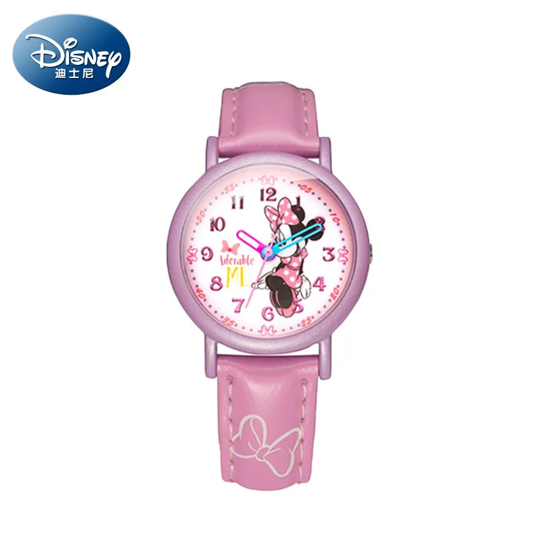 Official Disney license Minnie Mouse Children Watches In Quartz Leather Waterproof Watch Sport Wristwatch 24 Hours Dial