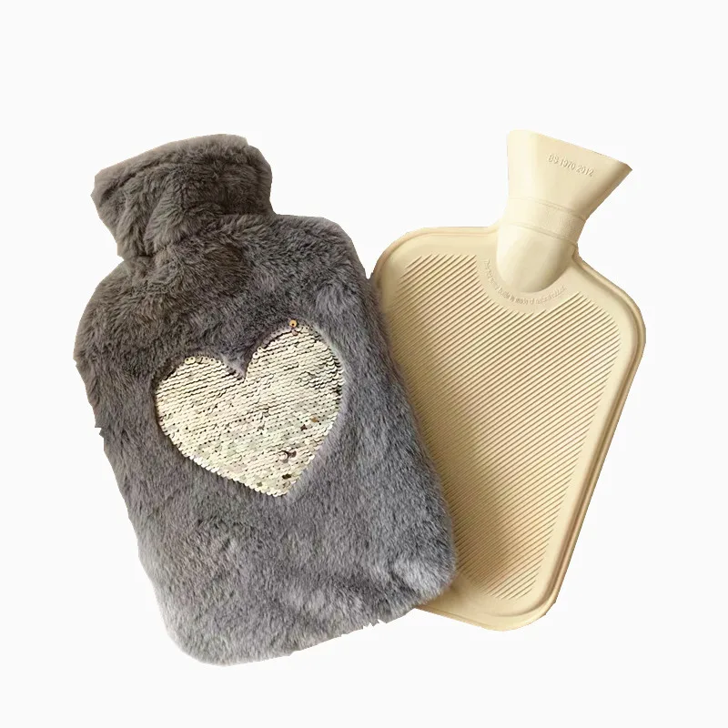 Hot water bottle with plush cover winter warm hand warmer bag portable hot water bottle foot warmer soft fluff with cover