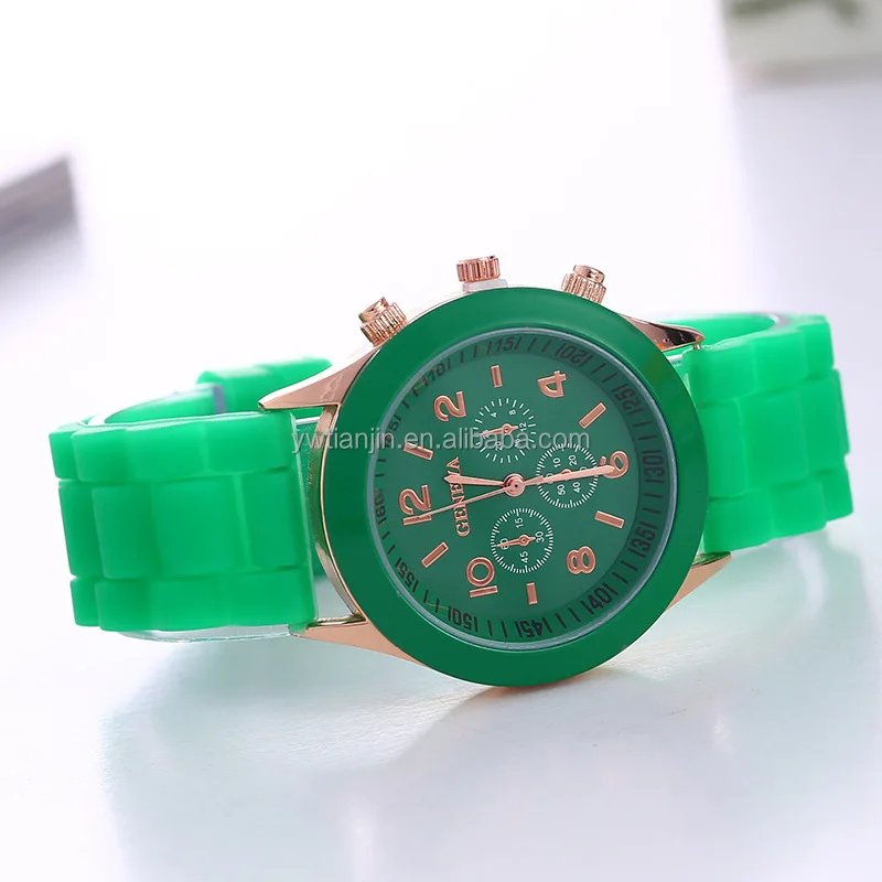 Hot Selling Popular Geneva Silicone Rubber Colorful Quartz Watch Unisex Sports Leisure Fashion Watch