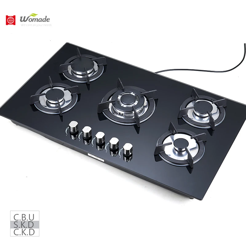 900MM tempered glass 5 head built in gas hobs estufas elegantes