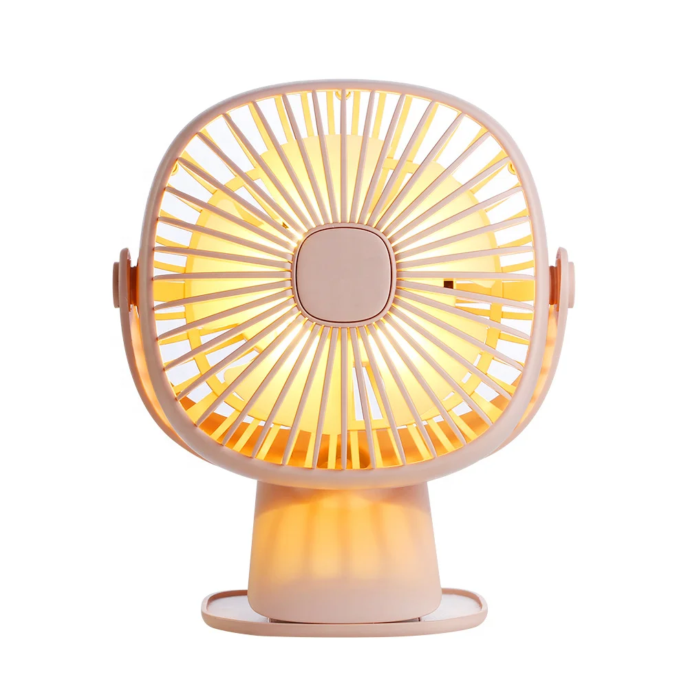 USB rechargeable 360 degree rotating desktop clip fan with night light function