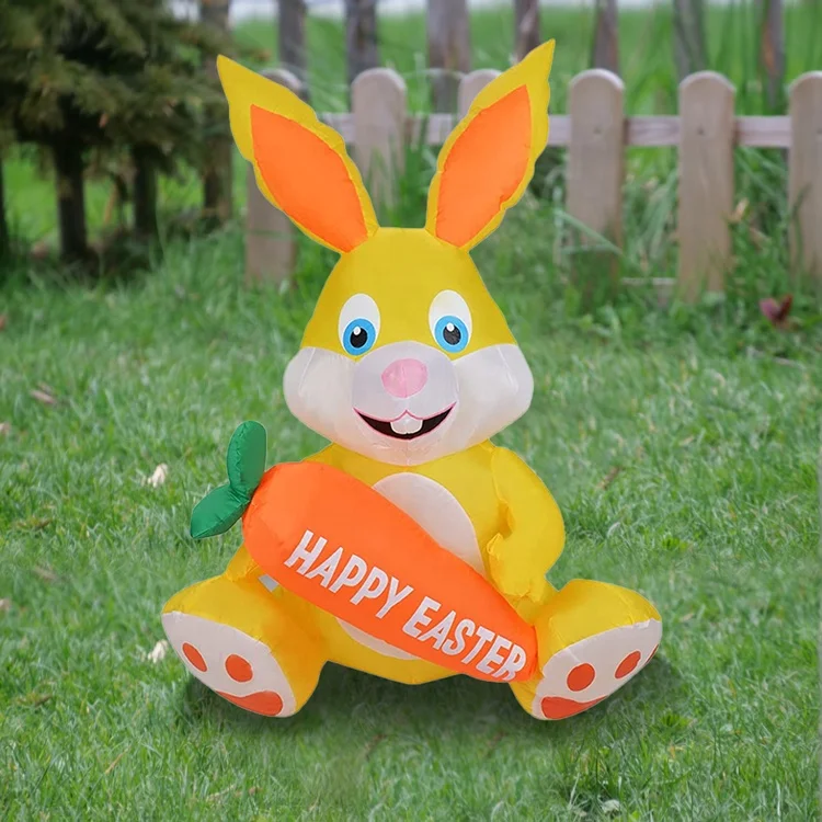 Air Blown Bunny Hug Carrot Inflatable Easter Rabbit Decoration Yard Outdoor Easter Inflatable Toys with Led Light for Party Home