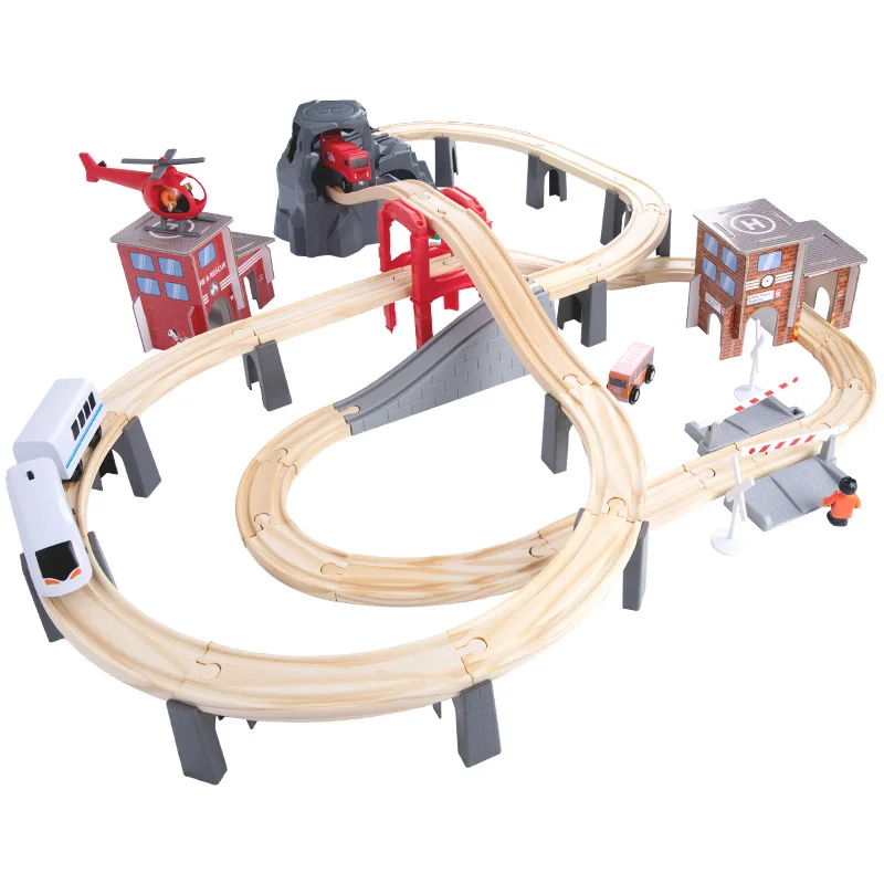 Best Seller Christmas gifts Wooden Train Kids Educational Toy Railway Puzzle Set Wood Train Track Toy