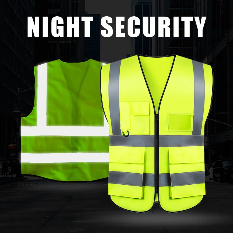 Factory Wholesale Custom Logo Worker Reflective Safety Vest Reflective Clothing Multiple Pockets Construction Security
