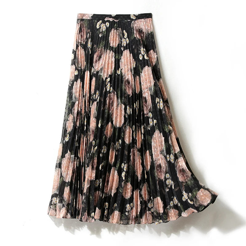 Stylish Full Printed Beautiful Office Skirt Simple A-line Skirt Double-layer Ladies Long Skirt Fashion Print