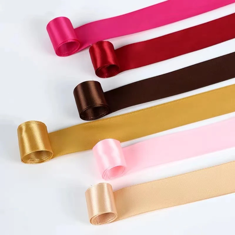 Hot sale single faced satin ribbon flower colored 2.5cm*100Y ribbon for bouquet and gift packing