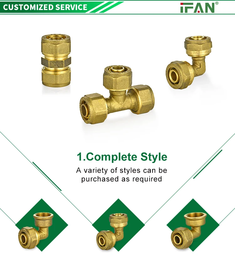 IFAN Manufacturer 16-32mm Elbow Tee Brass Compression Fittings Multicouche Plomberie Gas Brass Plumbing Pex Fitting