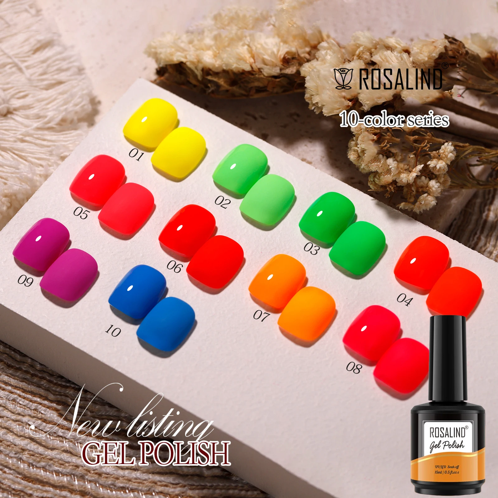 ROSALIND OEM Halloween neon orange hot yellow green blue purple long lasting soak off fluorescence gel nail polish set with logo