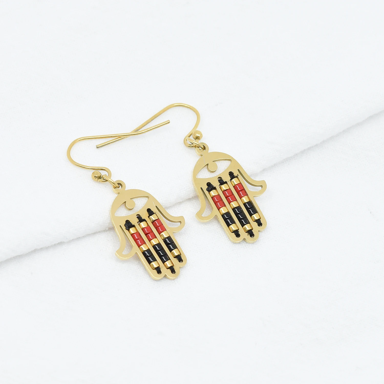 Popular stainless steel hamsa charm earring seed miyuki beads jewelry made in China