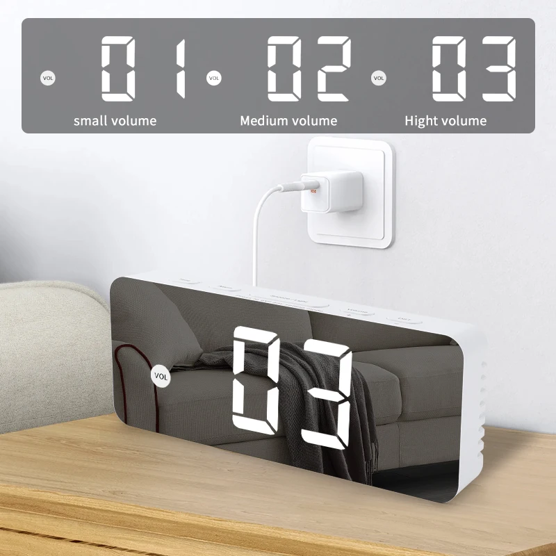 Wall Mounted Led Only Digital Table Bed Alarm Bedside Clocks Bedroom Minimal Modern Small Mini Clock