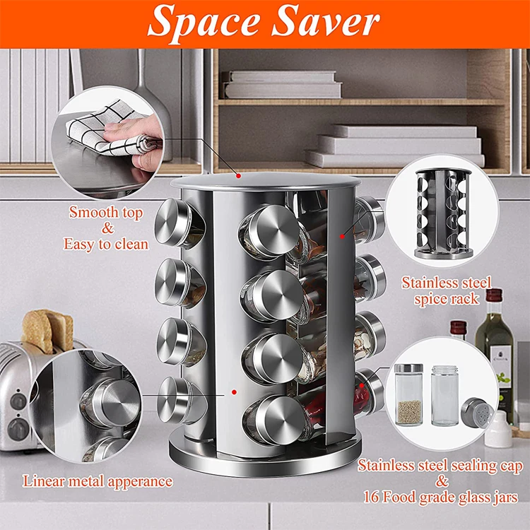 seasoning set meat oil smoking spice containers holder inside cabinet revolving rolling spice rack wood organizer containers
