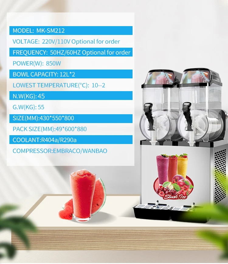 Double cylinder  Commercial CE Certificate Snow Melting Ice Smoothies Granita Slush Machine