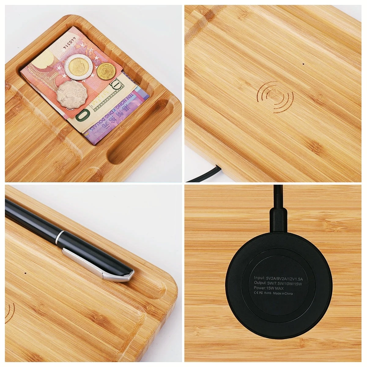 2021 Christmas daily use technology gifts set bamboo wireless charger for mobile phone for gift item