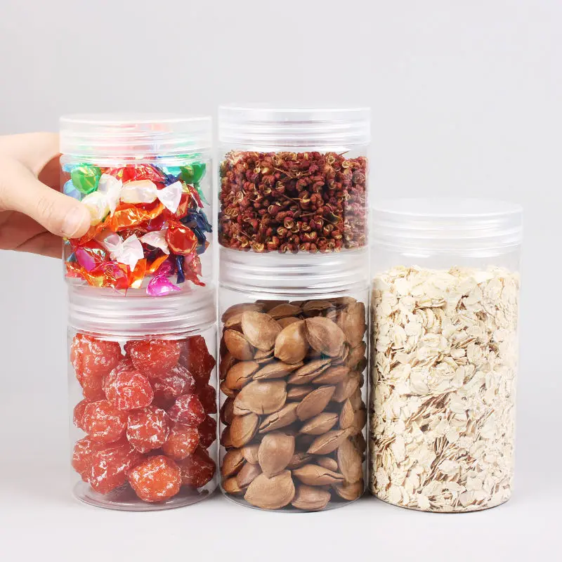 Food Jar Square Candy Jar with Lids Wholesale Clear Empty Food Grade 25/30/35/40/45g 700ml Big Plastic PET Customized Candy Gar