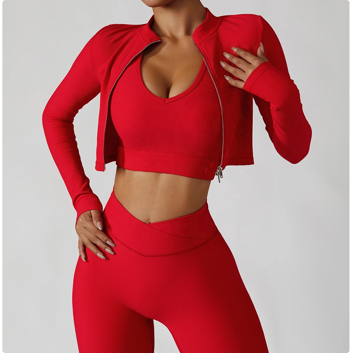 High elastic breathable yoga suit 3PCS bra jacket leggings fitness yoga set good quality women gym clothing fitness & yoga wear