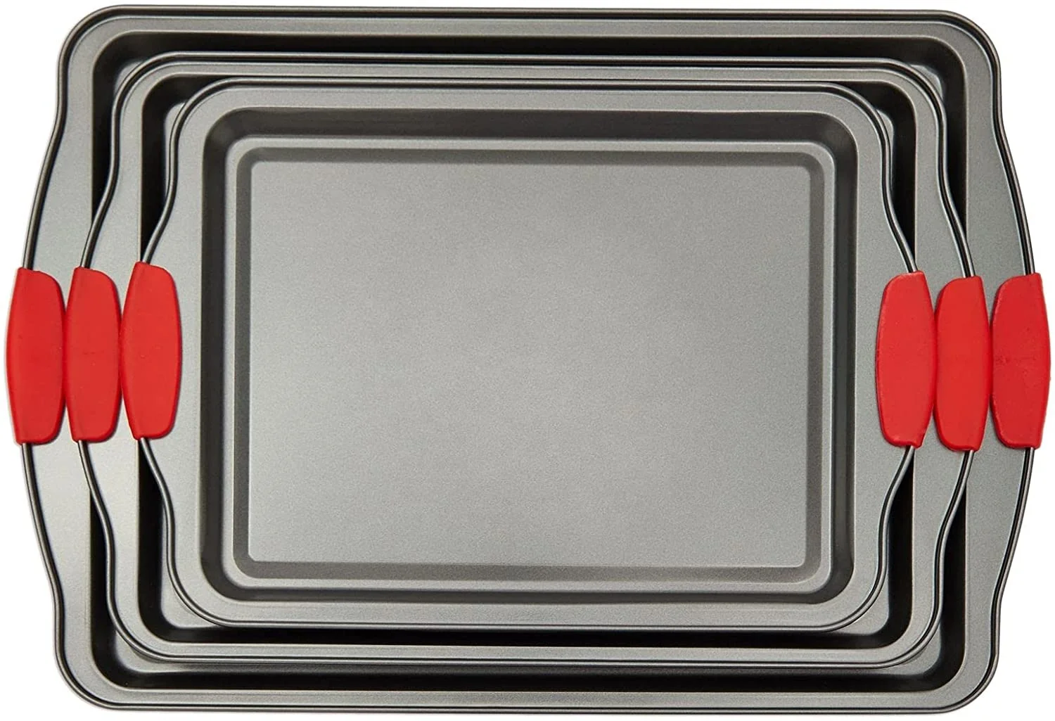 Non-stick Bakeware Set Baking Sheet Set Ceramic Copper Coating Cookie Sheet Set with Silicone Handles