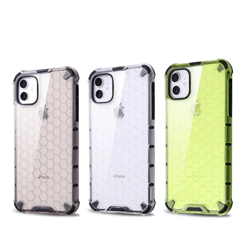 
anti-fall Reinforce Shockproof Corner Honeycomb Texture Phone Case For iPhone 12 11Pro Max XR PC TPU Translucent Cover 