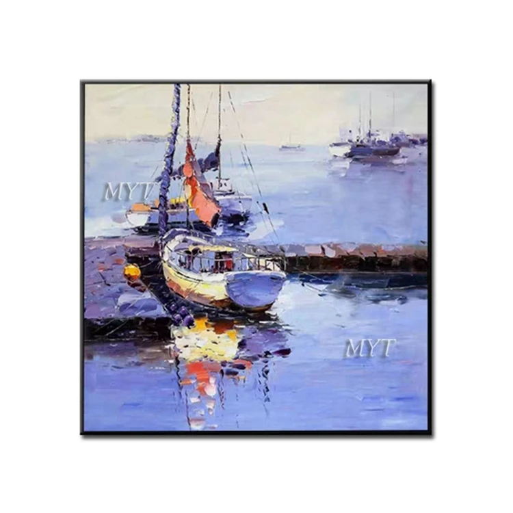
Acrylic Textured Abstract Painting Modern Seascape Oil Painting Boat Canvas Wall Art 