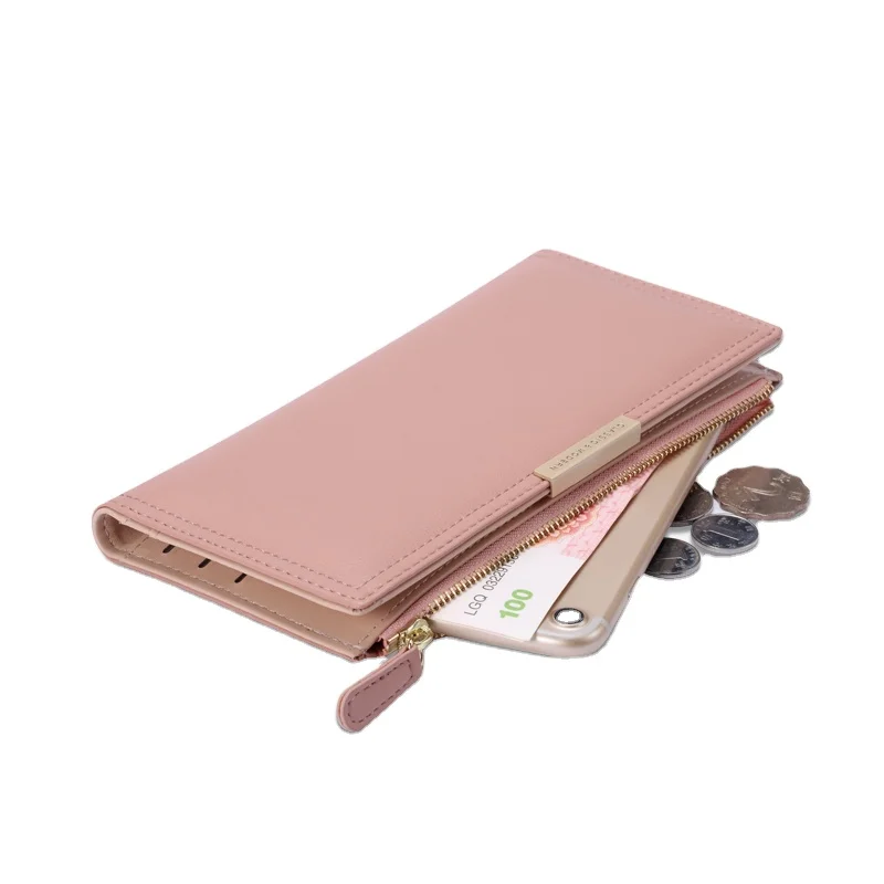 Ultra Slim Thin Leather Credit Card Holder Bifold Clutch Wallets Minimalist Coin Purse Large Capacity Zip Wallet for Women