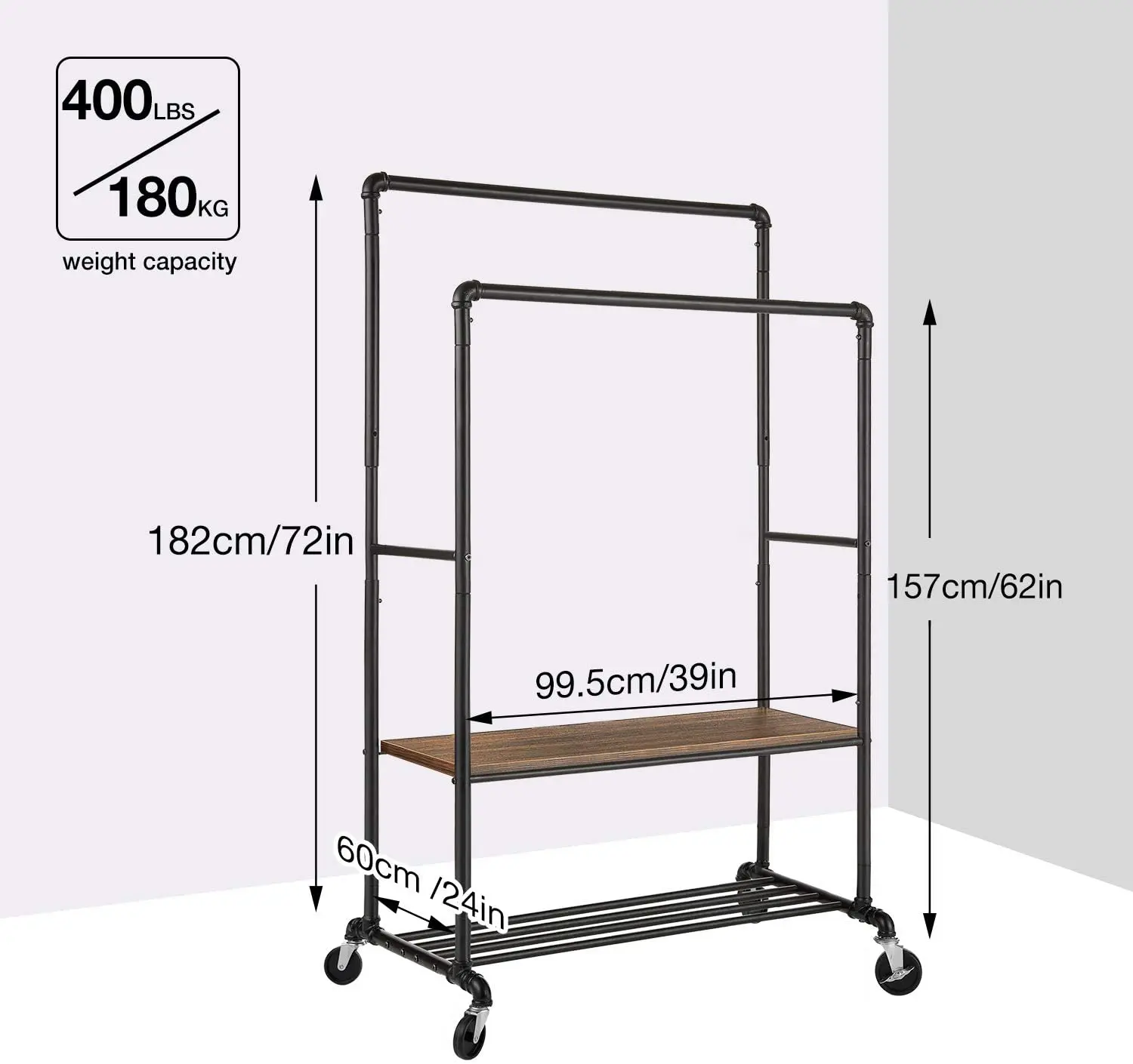 Industrial clothes hanger rack stand metal frame 4 wheels Modern laundry clothes rack with shoes shelf