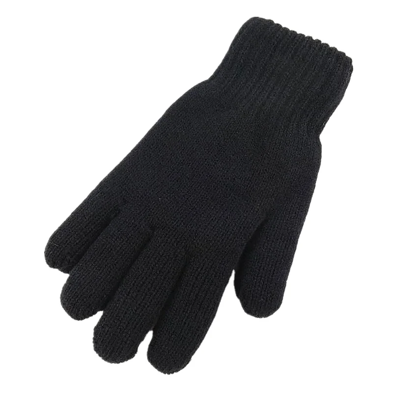 Winter Black Double Layer Plush Thickened Elastic Warm Knitted Gloves