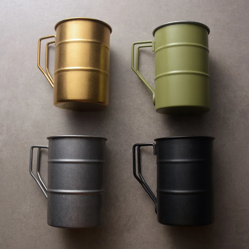 High quality and low price Retro Style 304 Stainless Steel Mug Retro Beer Mug Stainless Steel Drum Barrel Shaped Travel Mug