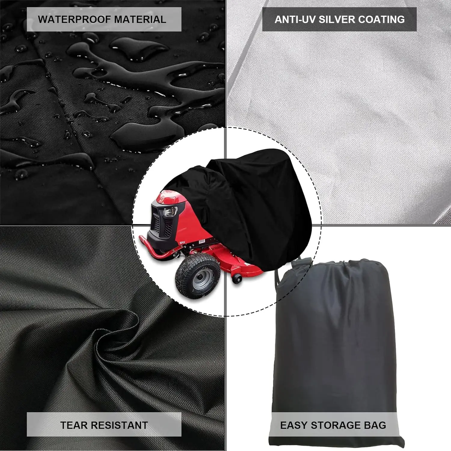 Riding Lawn Mower Cover Upgrade Windproof Design Lawn Tractor Covers with Elastic & Buckle Strap Waterproof Outdoor Mower Cover