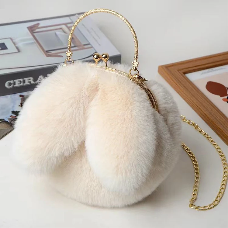 2024 wholesale cute plush,rabbit ear clutch bags women, evening clutch girls sling bag cute rabbit purse/
